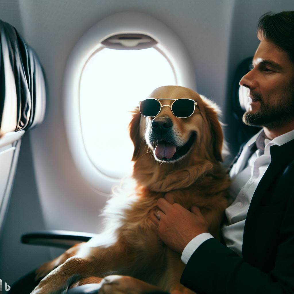 Dog flying on plane